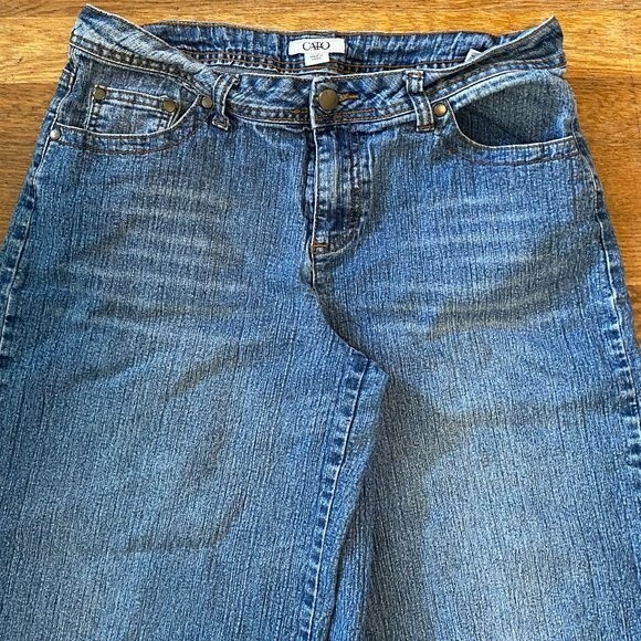 Cato Raw Edge Wide Leg 5 Pocket Boho Demin Capris Size 10 - Picture 2 of 8